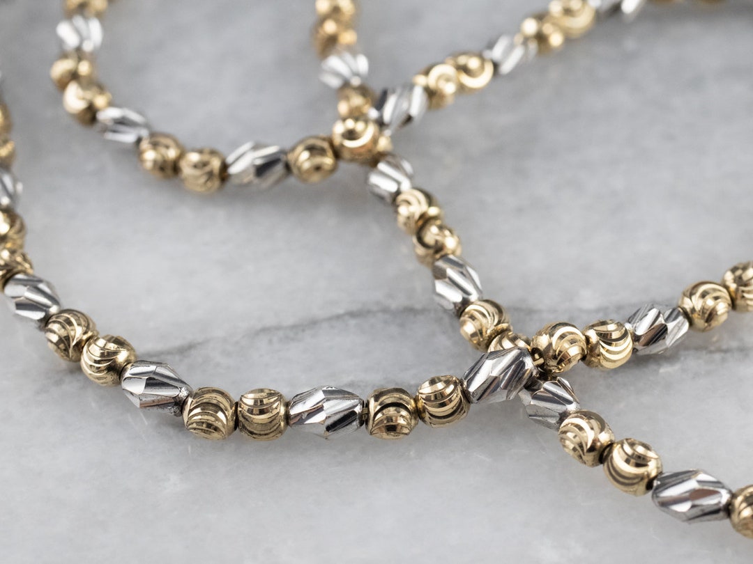 Two Tone Gold Beaded Chain, Fancy Beaded Chain Necklace, Yellow and ...
