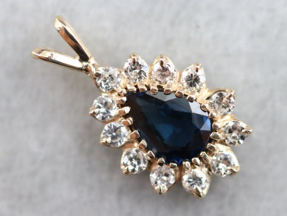 Sapphire and Diamond Halo Pendant, Yellow Gold Hal