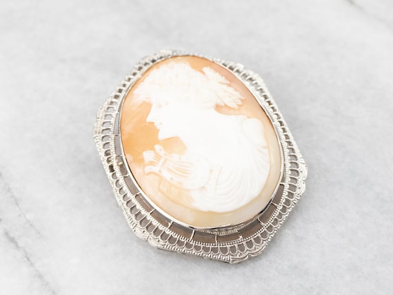 Greek Muse Polymnia Cameo Brooch or Pendant, Whit… - image 1