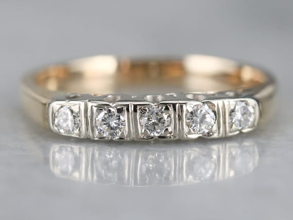 Vintage Two Tone Diamond Band, Glittering Diamond… - image 2