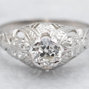Art Deco Platinum European Cut Diamond Ring, Antique Platinum Diamond Ring, Antique Cut Diamond, Art Deco Diamond, Estate Engagement A45652