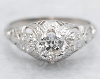 Art Deco-ring med diamanter i platina, europeisk slipning, filigran