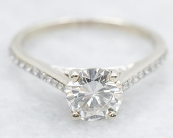 14K White Gold Round Diamond Engagement Ring, 1.01 Carat