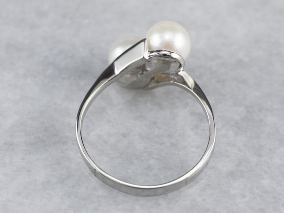 Simple Pearl Bypass Ring, White Gold Pearl Ring, … - image 5