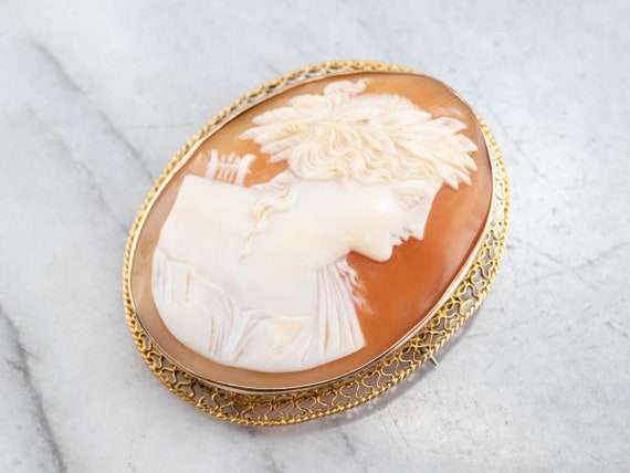 Greek God Apollo Cameo Brooch, Large Cameo Brooch,
