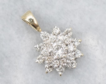 10K Gold Diamond Cluster Pendant, Floral Halo