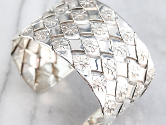 Wide Sterling Silver Cuff Bracelet, Floral Cuff B… - image 5