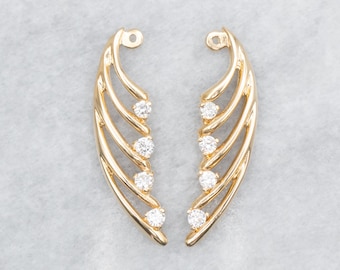 14K Yellow Gold Winged Diamond Earring Jackets