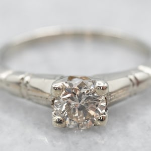Vintage Diamond Solitaire Engagement Ring, Round Brilliant Diamond, White Gold Diamond Ring, Retro Diamond Ring, Estate Engagement A23781