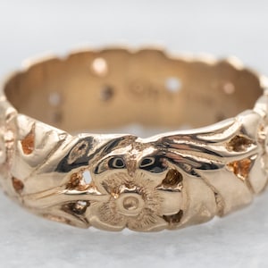 Yellow Gold Floral Wedding Band, Gold Floral Wedding Band, Gold Wedding Band, Floral Band, Stacking Band, Engraved Band, Wedding Band A34816