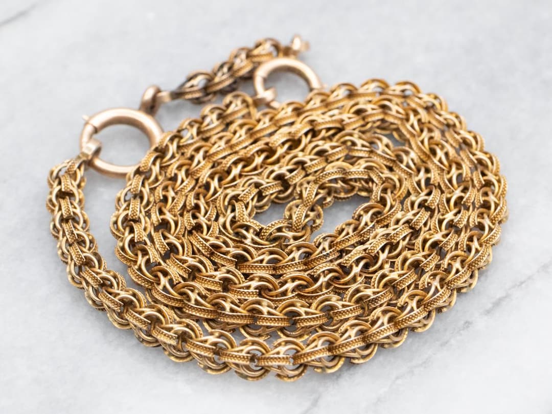 12K Yellow Gold Ornate Round Link Chain Necklace, 21 Inches - Etsy