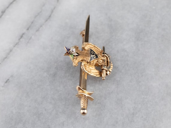 Antique Old Mine Cut Diamond and Gold Masonic Pin… - image 4