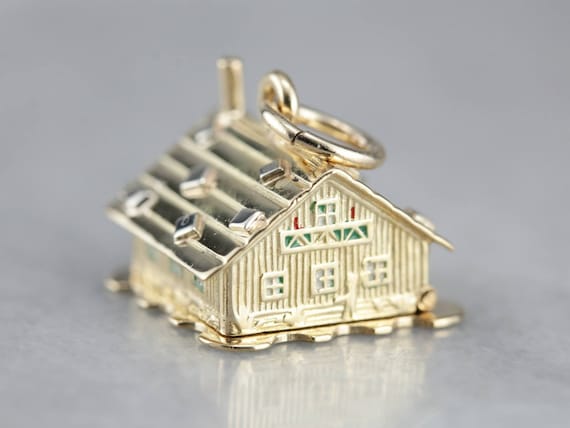 Vintage Enamel Charm, Gold House Charm, Charm Nec… - image 5