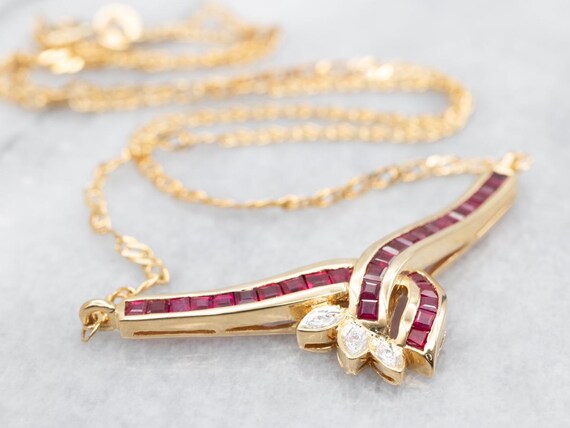 18K Yellow Gold Ruby and Diamond Necklace, Square… - image 3