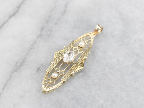 Antique Marquise Diamond Lavalier, Diamond Pendan… - image 3