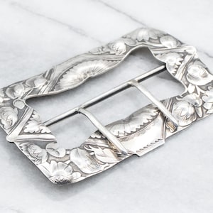 Art Nouveau Era Belt Buckle, Antique Belt Buckle, Sterling Belt Buckle, Floral Belt Buckle, Estate Jewelry, Statement Jewelry A33276