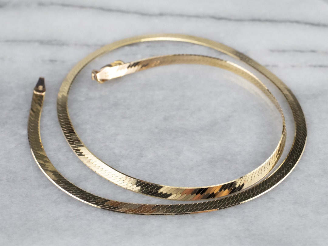 14K Gold Herringbone Chain Flat Chain Gold Necklace Etsy