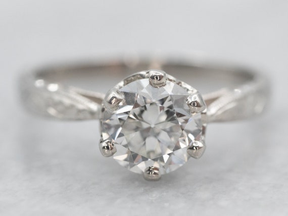 Platinum European Cut Diamond Solitaire Ring with… - image 1