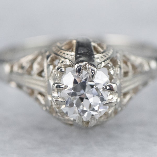 Ostby and Barton Diamond Solitaire Ring, Art Deco Diamond Engagement Ring, Antique Engagement Ring, Round Brilliant Diamond A2263