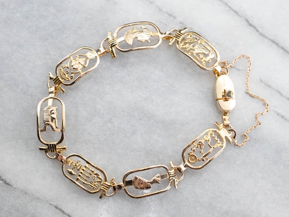 18K Gold Egyptian Cartouche Link Bracelet High Karat Gold