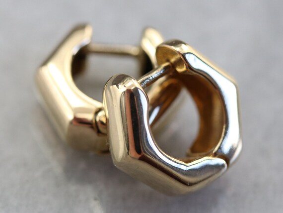 Gold Hexagon Hoop Earrings, Yellow Gold Earring, S