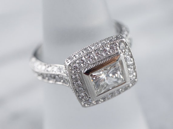 Modern Cut Diamond Engagement Ring, Platinum and … - image 7