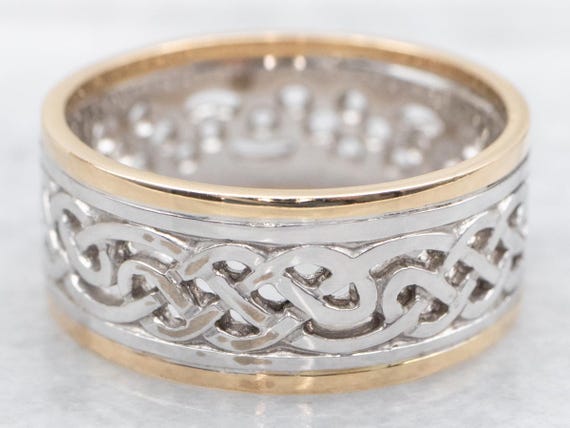 14K Two Tone Gold Celtic Knot Wedding Band, Irish… - image 1