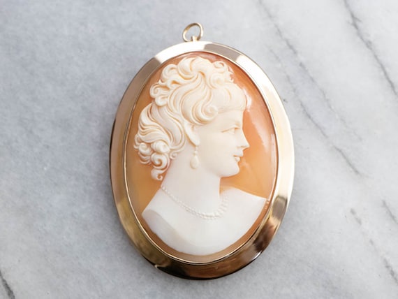 VINTAGE CAMEO PENDANT 14K YELLOW GOLD BROOCH NECKLACE PIN ESTATE