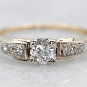 Vintage European Cut Diamond Ring, Diamond Engagement Ring, Two Tone Gold Diamond Ring, Vintage Engagement Ring, Retro Era Ring A28811