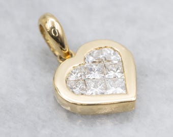 18K Gelbgold Herzanhänger, Diamant im Princess Cut (.55 Karat)