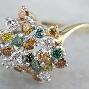 Colorful Diamond Cluster Ring, Modern Diamond Cocktail Ring, Multi Gemstone Ring, Diamond Anniversary, Gemstone Statement Ring Z8PU4093 image 3