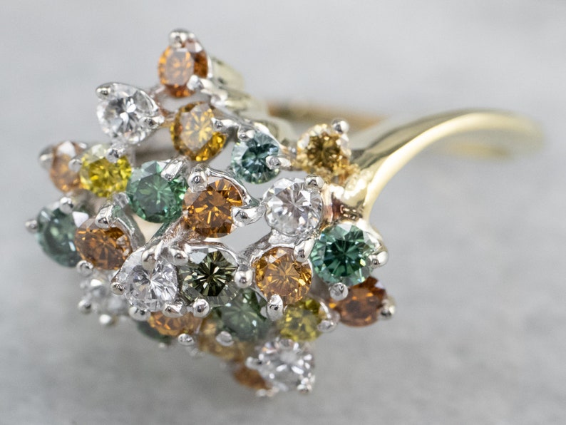 Colorful Diamond Cluster Ring, Modern Diamond Cocktail Ring, Multi Gemstone Ring, Diamond Anniversary, Gemstone Statement Ring Z8PU4093 image 3