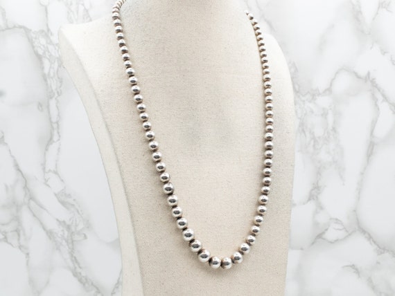 Sterling Silver Graduated Bead Necklace, Sterling… - image 3
