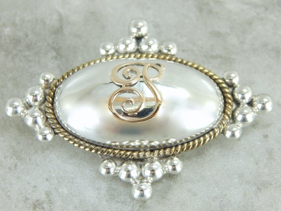 P Monogramed Brooch or Pendant in Silver and Gold… - image 1