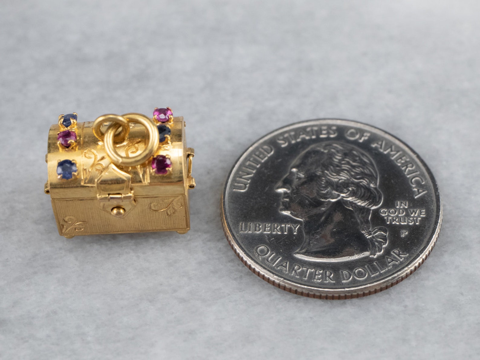 Sapphire Ruby Treasure Chest Charm Treasure Chest Pendant Etsy