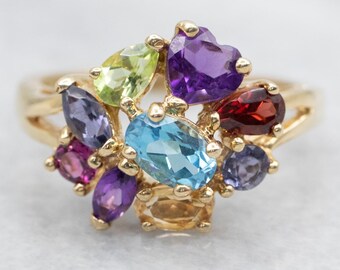 昭和レトロ Rainbow Stonewar 18cm&14cm 計8枚まとめ売 10K Gold Rainbow Gemstone Cocktail Ring, Size 8 - Etsy