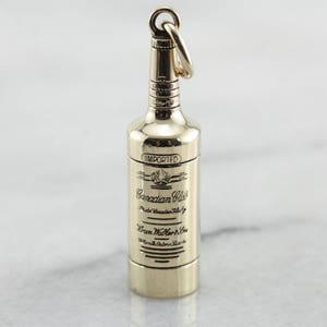 Solid Gold Whiskey Bottle, Canadian Club Whiskey Bottle Charm or Pendant QL9AP7-N