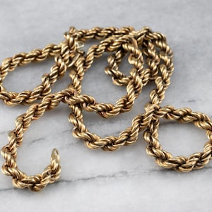 Antique 14K Yellow Gold Rope Chain Necklace, 20 Inch