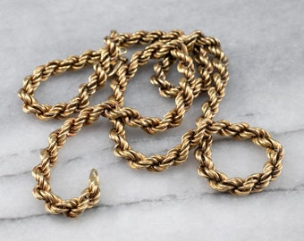 Collar antiguo de cadena de cuerda de oro amarillo de 14 quilates, 20 pulgadas