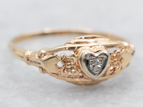 Vintage 14K Gold Diamond Sweetheart Ring, Size 6.… - image 2