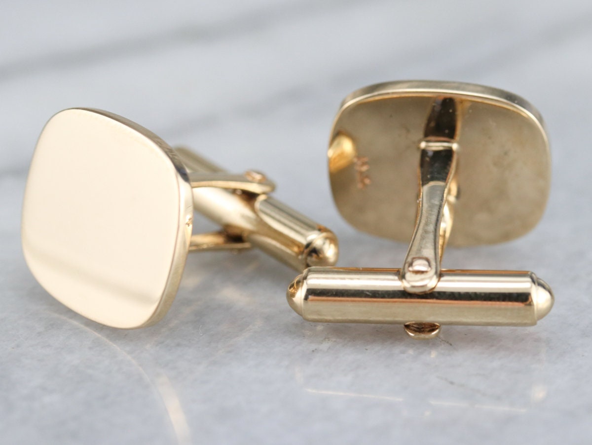 Boutons De Manchette Anciens En Or 14k - Or Blanc Et Jaune, Occasion - Réf. 885-3 - Idéal Mariage, Cadeau