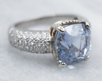 Luxurious Blue Sapphire Nine Carat Gemstone, Platinum Diamond Engagement Ring, Collector's Ceylon Sapphire Cocktail Ring 69XPWJ