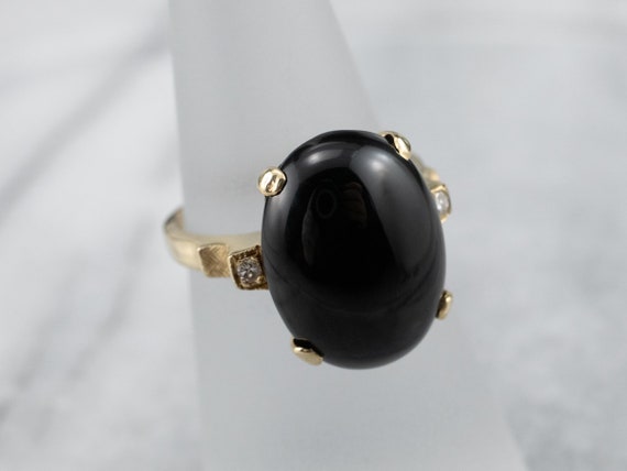 Black Onyx Diamond Yellow Gold Ring, Onyx Stateme… - image 7