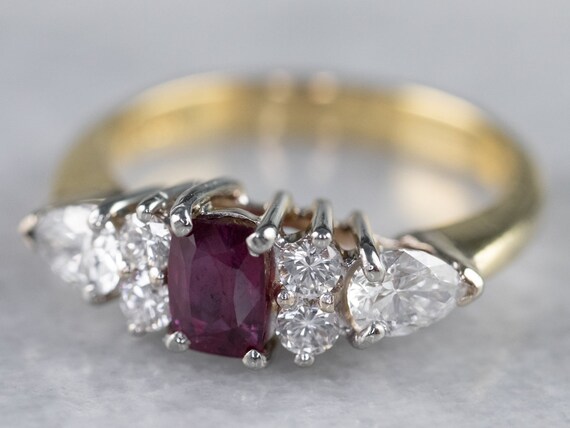 Ruby and Diamond 18K Gold Anniversary Ring, Two-T… - image 3