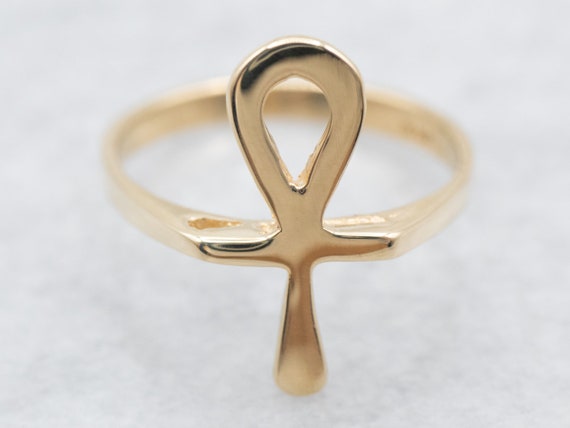 Gold Ankh Ring, Yellow Gold Ring, Unisex Ring, Eg… - image 1