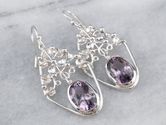 Sterling Silver Amethyst Drop Earrings, Large Ame… - image 3