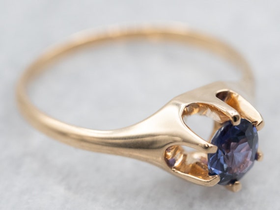 Yellow Gold Purple Sapphire Solitaire Ring, Purpl… - image 1