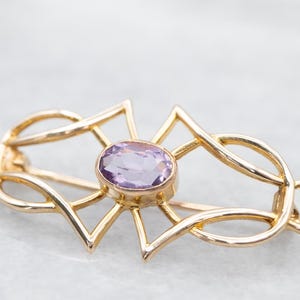 Antique Amethyst Gold Brooch, Art Nouveau Gold Pin, Yellow Gold Amethyst Brooch, Bridal Brooch, Anniversary Gift A46874