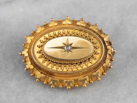 Victorian Gold Locket Brooch, Diamond Locket, Ant… - image 1