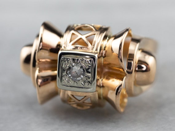 Retro Diamond Statement Ring, Gold Diamond Ring, D